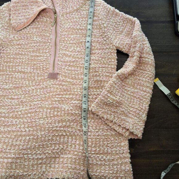 Soft Surroundings Dreamy Pink Marled Half-Zip Sweater Flare Sleeves Sz M Cozy - Picture 7 of 10